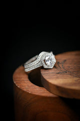 "ODESSA" - ROUND CUT MOISSANITE ENGAGEMENT RING WITH DIAMOND ACCENTS & TRACER-20