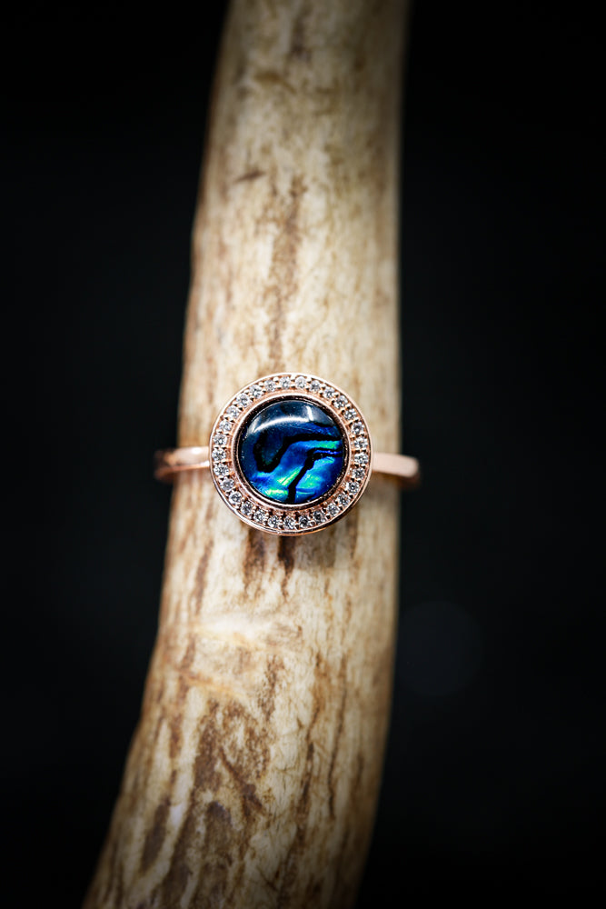 "TERRA" 14K GOLD WITH PAUA SHELL & DIAMOND HALO (available in 14K rose, white or yellow gold) - Staghead Designs - Antler Rings By Staghead Designs
