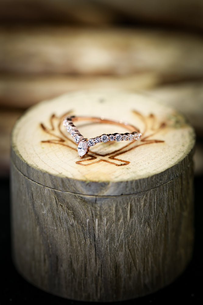 V-SHAPED STACKER WITH MARQUISE DIAMOND AND ACCENTS (available in 14K white, yellow, and rose gold) - Staghead Designs - Antler Rings By Staghead Designs