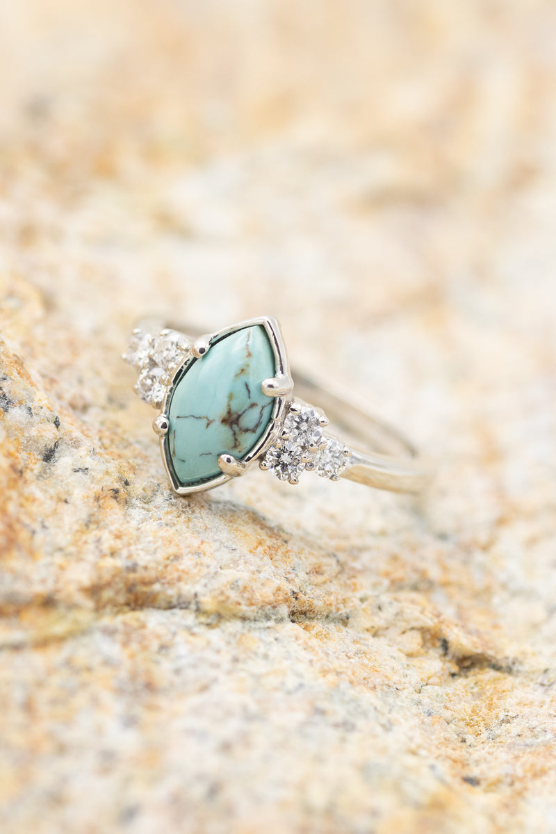 "RAYA" - MARQUISE CUT TURQUOISE ENGAGEMENT RING WITH RING GUARD & DIAMOND ACCENTS