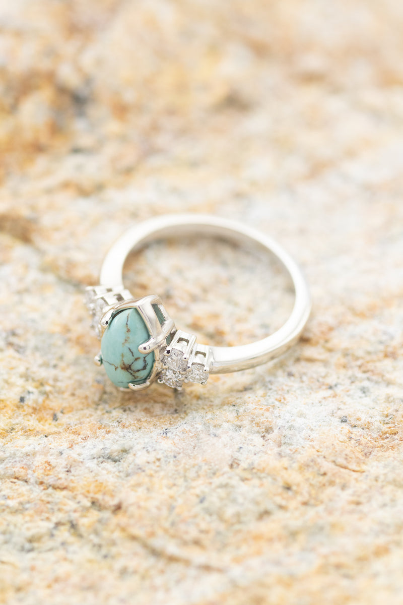 "RAYA" - MARQUISE CUT TURQUOISE ENGAGEMENT RING WITH RING GUARD & DIAMOND ACCENTS