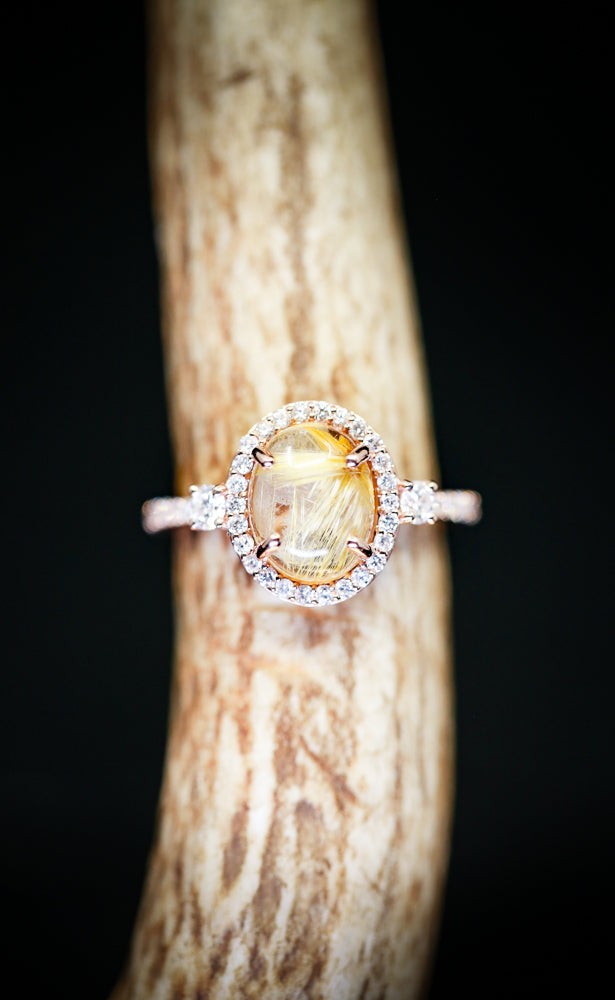 "KB" ENGAGEMENT RING WITH RUTILATED QUARTZ AND DIAMOND ACCENTS (available in 14K rose, white, or yellow gold) - Staghead Designs - Antler Rings By Staghead Designs