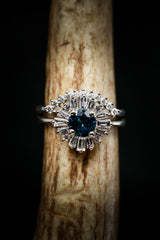 "BELLADONNA" - ROUND CUT MONTANA SAPPHIRE ENGAGEMENT RING WITH DIAMOND HALO & TRACER