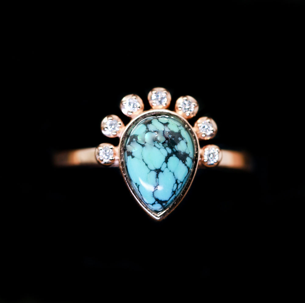 "SHANIA" - PEAR-SHAPED TURQUOISE ENGAGEMENT RING WITH DIAMOND ACCENTS-11