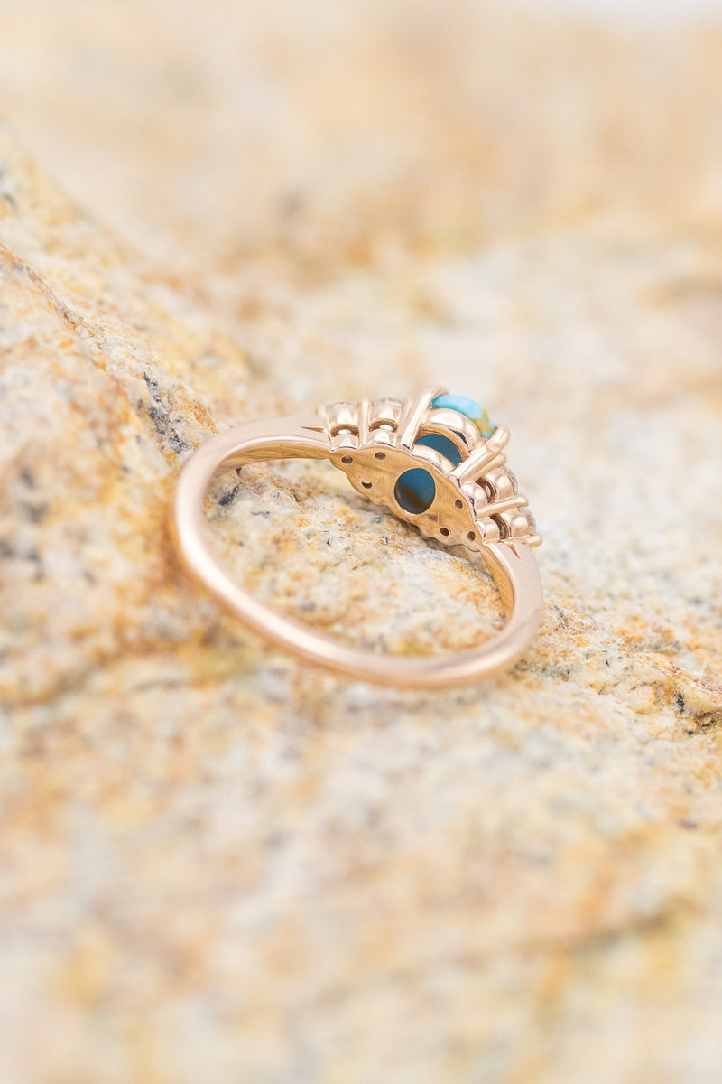"RHEA" - OVAL TURQUOISE ENGAGEMENT RING WITH DIAMOND ACCENTS