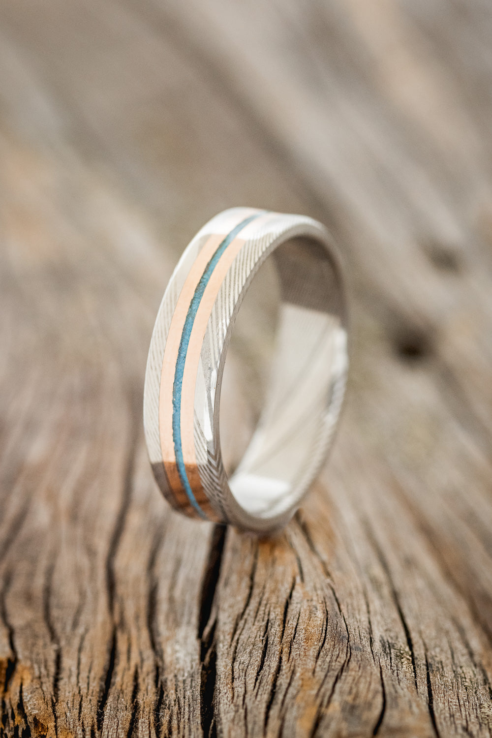 "ASHER" - TURQUOISE & 14K GOLD INLAYS WEDDING RING-8