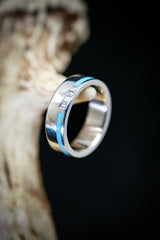 "VERTIGO" IN 14K GOLD WITH OFFSET TURQUOISE INLAY & DIAMOND ACCENTS (available in 14K white, rose or yellow gold) - Staghead Designs - Antler Rings By Staghead Designs