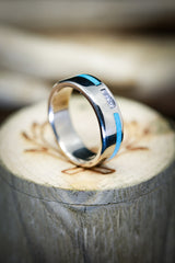"VERTIGO" IN 14K GOLD WITH OFFSET TURQUOISE INLAY & DIAMOND ACCENTS (available in 14K white, rose or yellow gold) - Staghead Designs - Antler Rings By Staghead Designs