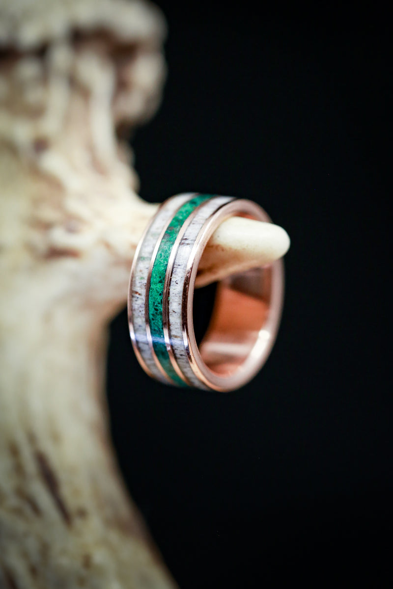 "RIO" - 14K GOLD RING WITH MALACHITE AND ANTLER INLAYS (available in 14K white, rose or yellow gold) - Staghead Designs - Antler Rings By Staghead Designs