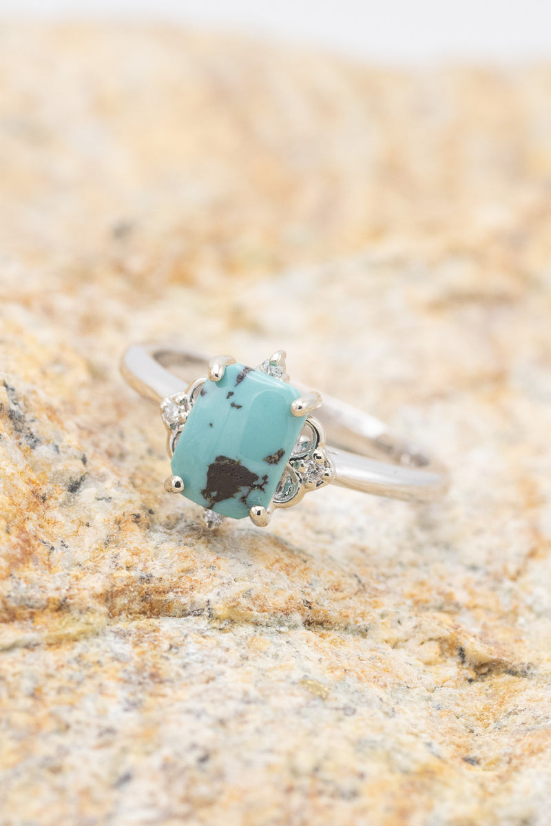 Shown Here is The "Zella", an Accents-Style Turquoise Women's Engagement Ring With Delicate and Ornate Details 