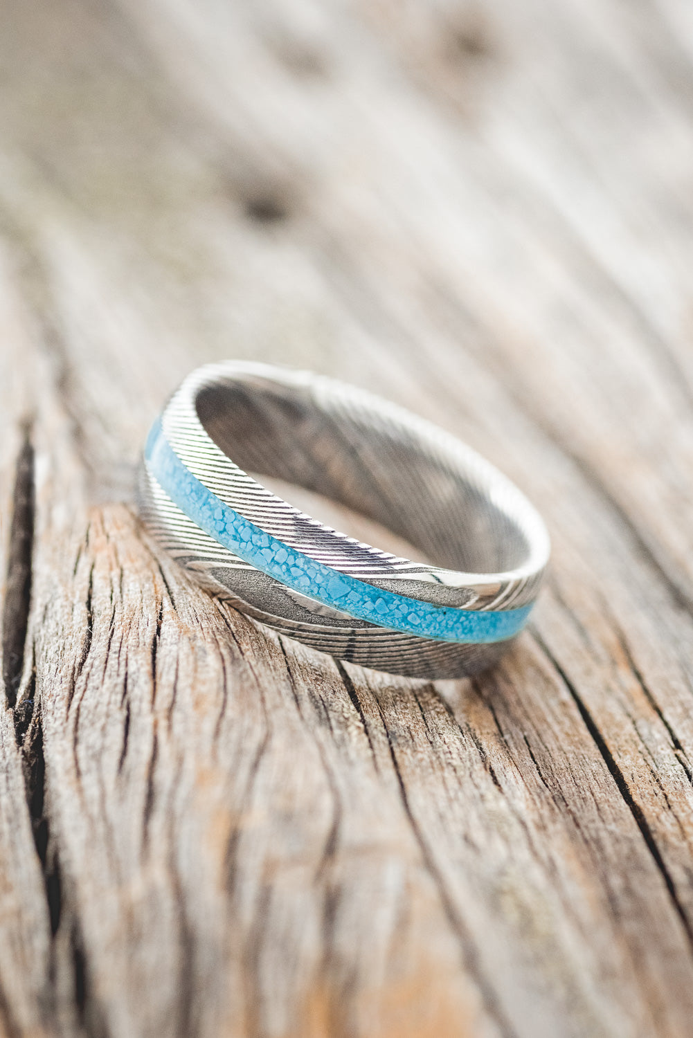 "VERTIGO" - DOMED TURQUOISE WEDDING BAND-5