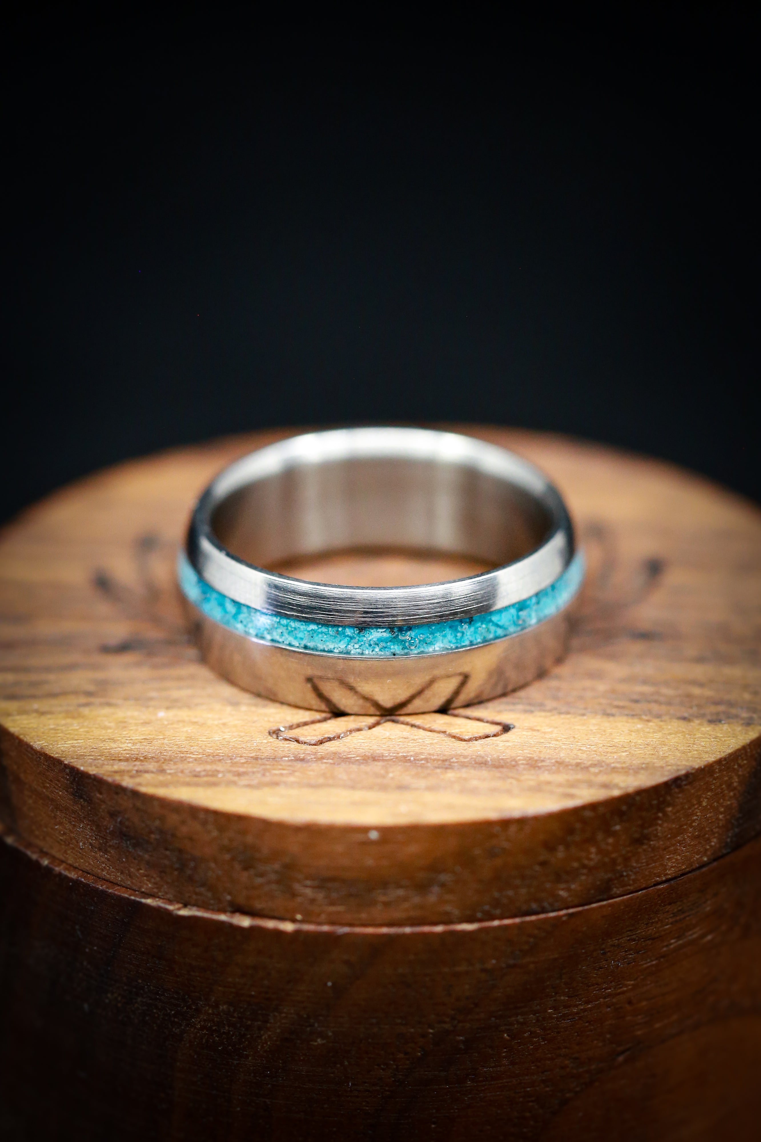 "VERTIGO" - DOMED TURQUOISE WEDDING BAND-9