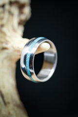 DOMED "VERTIGO" WITH OFFSET TURQUOISE INLAY (available in titanium, silver, black zirconium, damascus steel & 14K white, rose or yellow gold) - Staghead Designs - Antler Rings By Staghead Designs