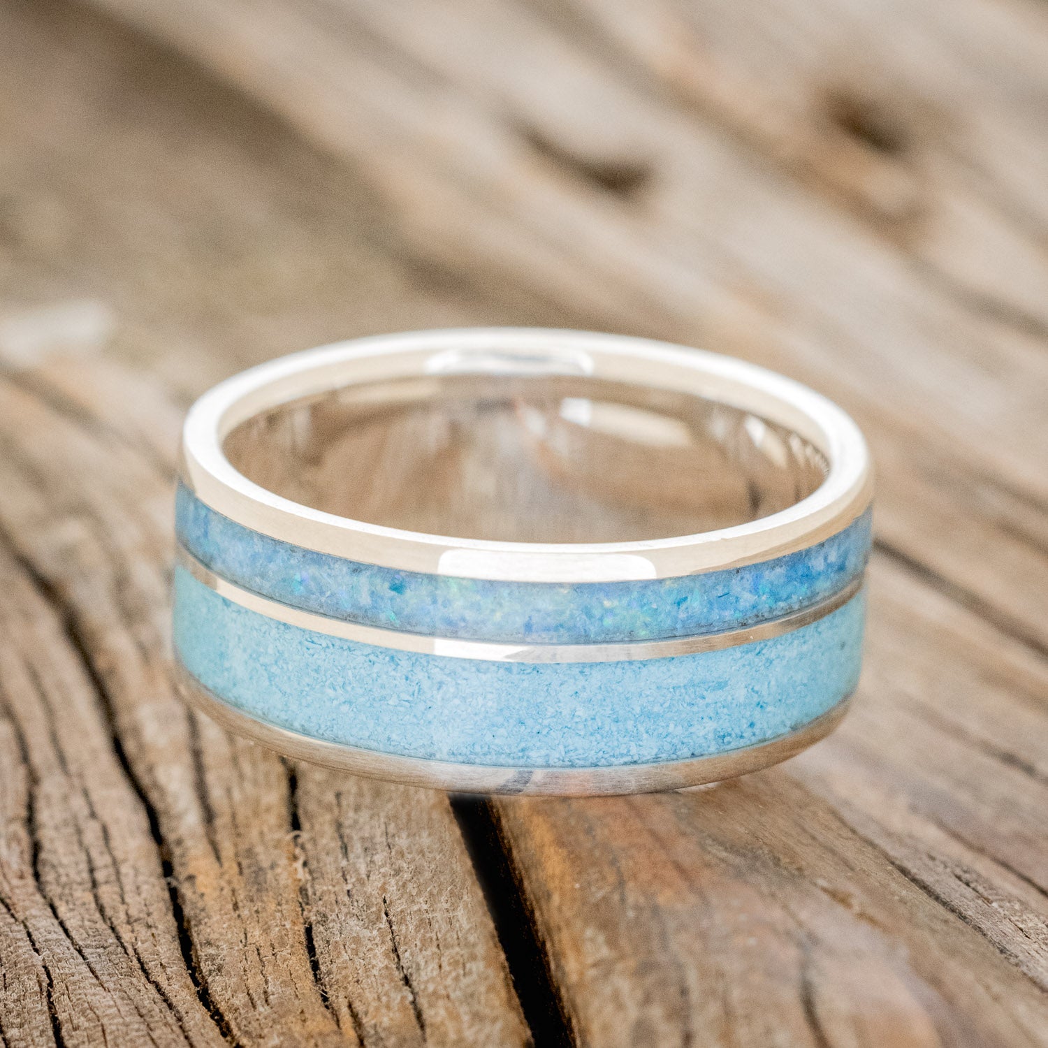 "RAPTOR" - TURQUOISE & BLUE OPAL WEDDING BAND-6