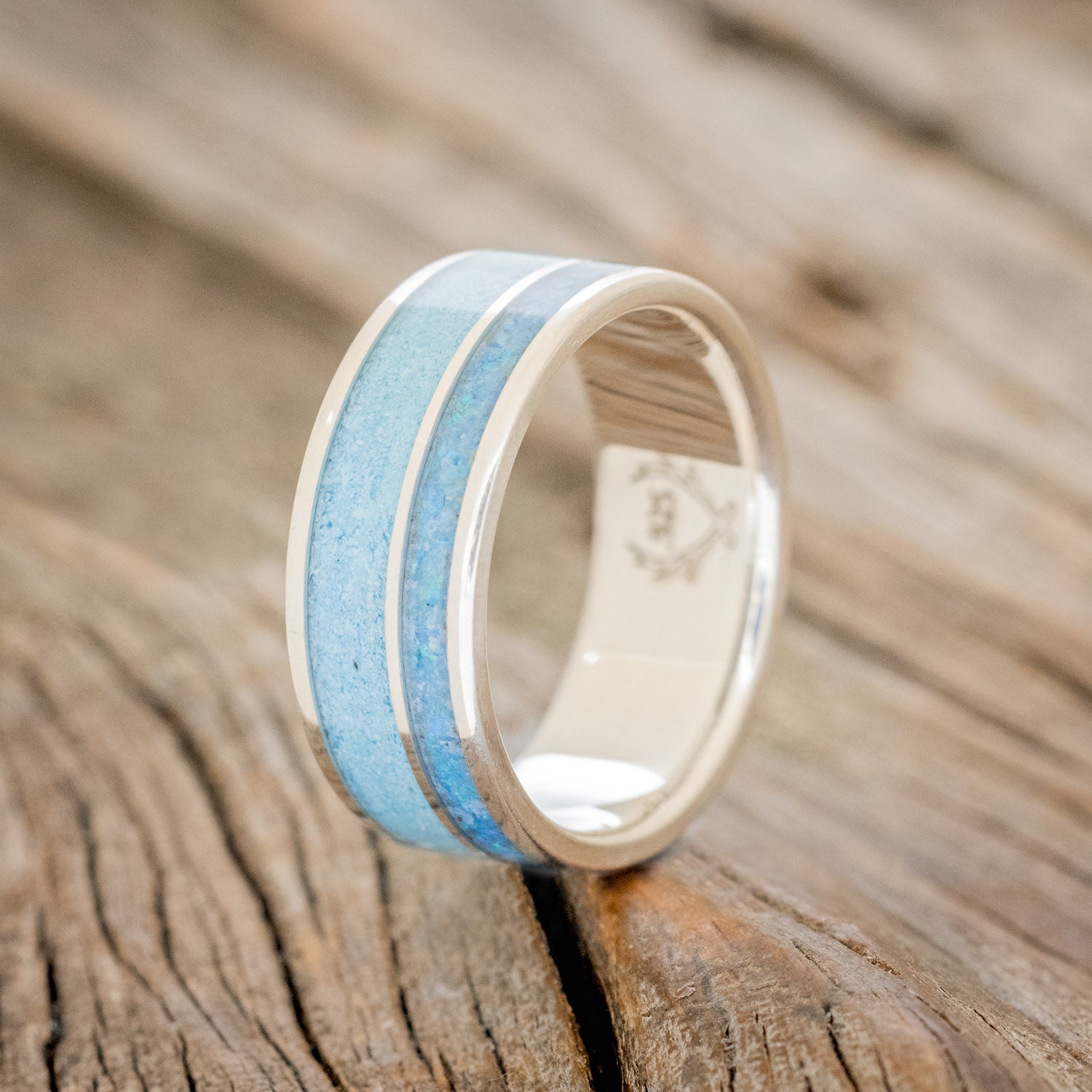 "RAPTOR" - TURQUOISE & BLUE OPAL WEDDING BAND-4