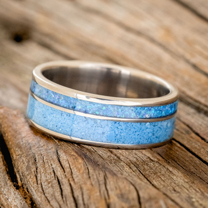 "RAPTOR" - TURQUOISE & BLUE OPAL WEDDING BAND - READY TO SHIP-2