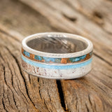 "ELEMENT" - PATINA COPPER, ANTLER & TURQUOISE WEDDING BAND - READY TO SHIP-8