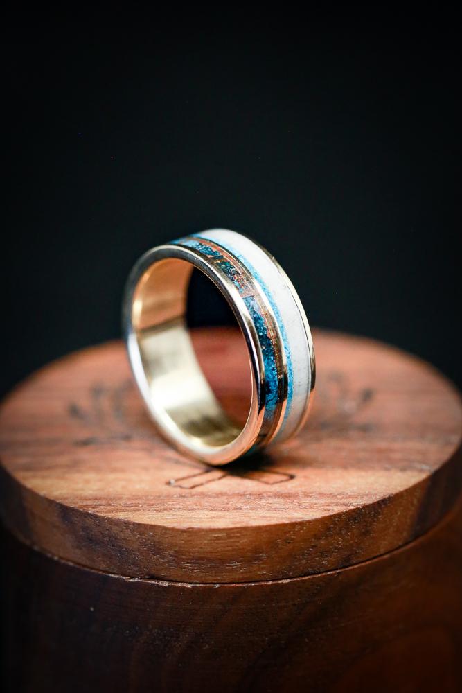 "ELEMENT" - PATINA COPPER, ANTLER & TURQUOISE WEDDING BAND-16
