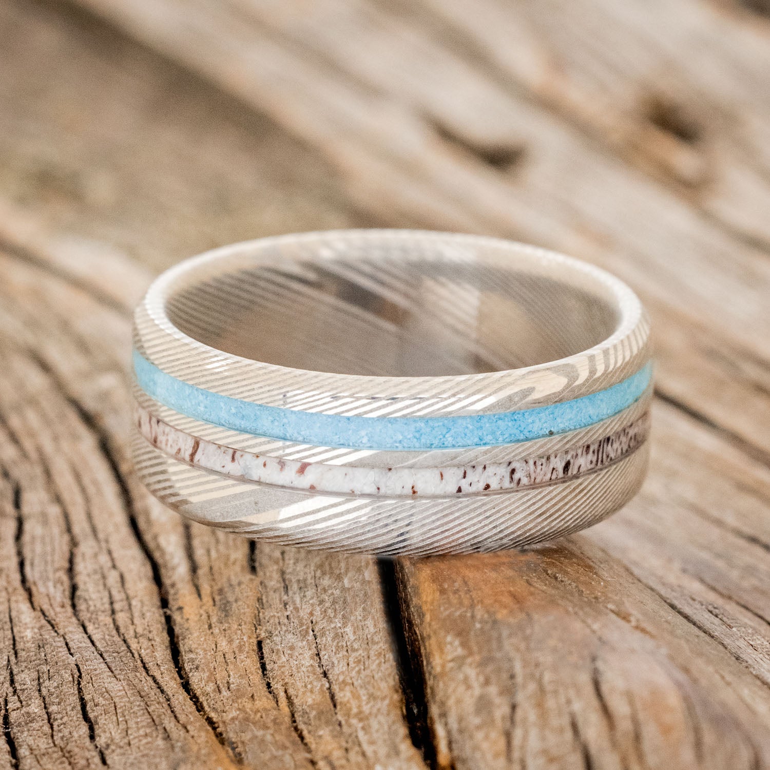 "COSMO" - ANTLER & TURQUOISE WEDDING BAND-6