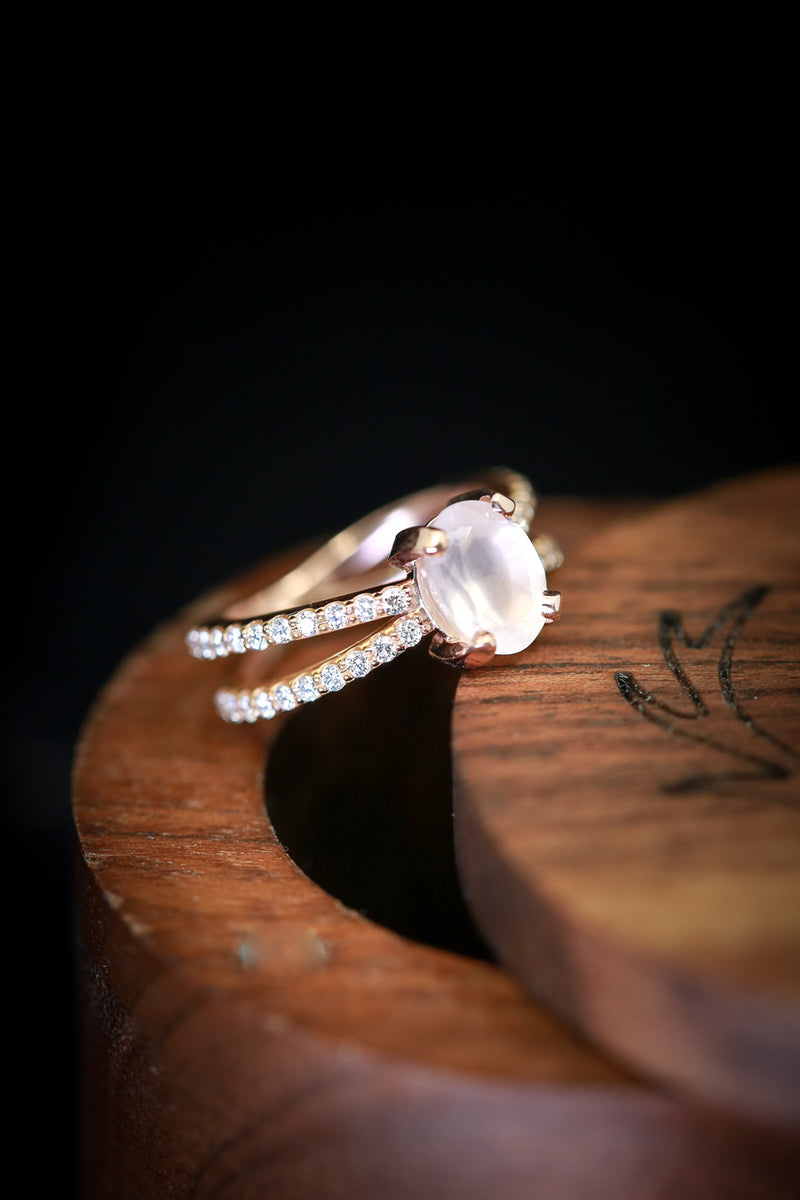 "ANASTASIA" - OVAL MOONSTONE ENGAGEMENT RING WITH DIAMOND ACCENTS