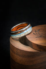 "ELEMENT" - PATINA COPPER, ANTLER & TURQUOISE WEDDING RING WITH IRONWOOD LINING - READY TO SHIP-7