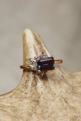 "AURAE" - EMERALD CUT LAB-GROWN ALEXANDRITE ENGAGEMENT RING WITH DIAMOND ACCENTS