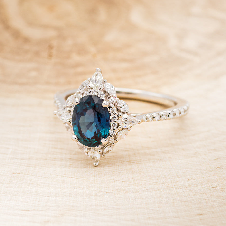 "NORTH STAR" - OVAL LAB-GROWN ALEXANDRITE ENGAGEMENT RING WITH DIAMOND HALO - EXPEDITED-9