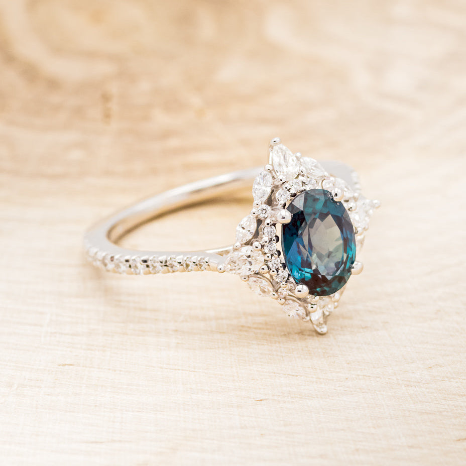 "NORTH STAR" - OVAL LAB-GROWN ALEXANDRITE ENGAGEMENT RING WITH DIAMOND HALO - EXPEDITED-8
