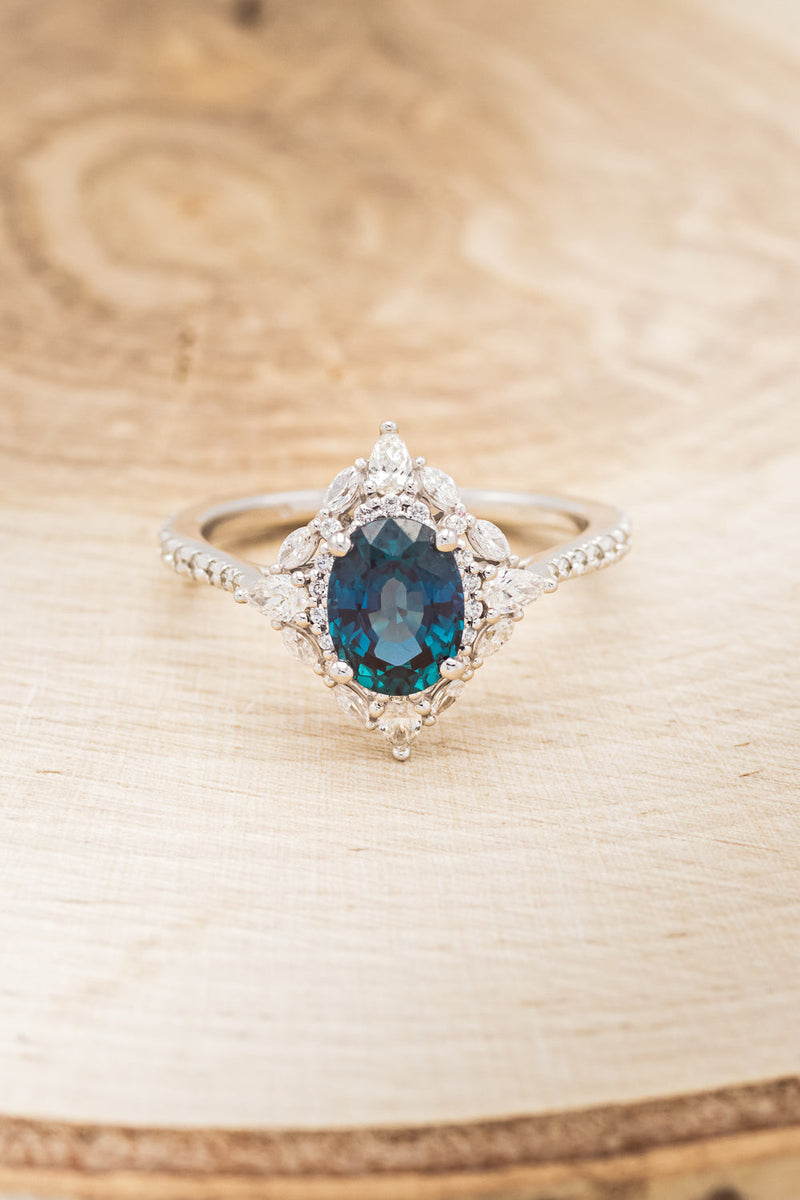 "NORTH STAR" - OVAL LAB-GROWN ALEXANDRITE ENGAGEMENT RING WITH DIAMOND HALO - EXPEDITED-10