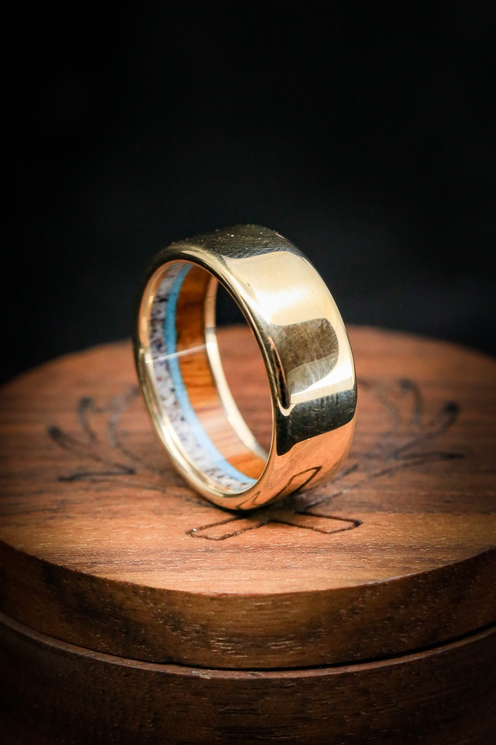 "ARGOS" - ANTLER, IRONWOOD & TURQUOISE LINED WEDDING BAND-6