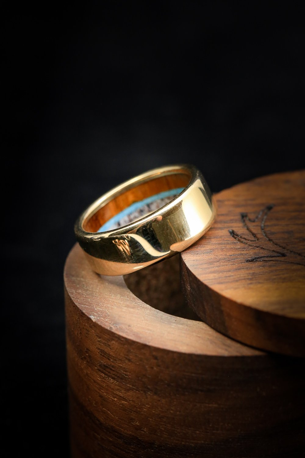 "ARGOS" - ANTLER, IRONWOOD & TURQUOISE LINED WEDDING BAND-7
