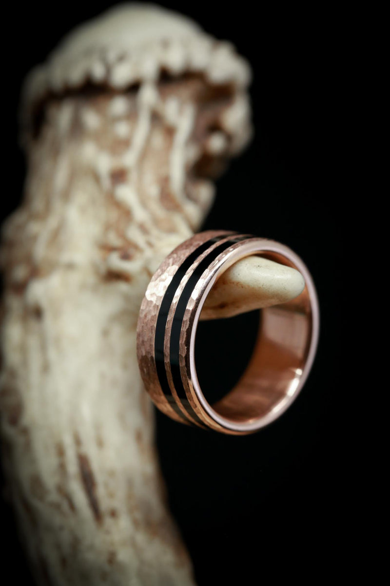 "COSMO" - BLACK ACRYLIC WEDDING RING WITH A HAMMERED BAND-7