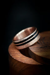 Unique Rose Gold Wedding Ring with Black Acrylic Inlays - Staghead Designs