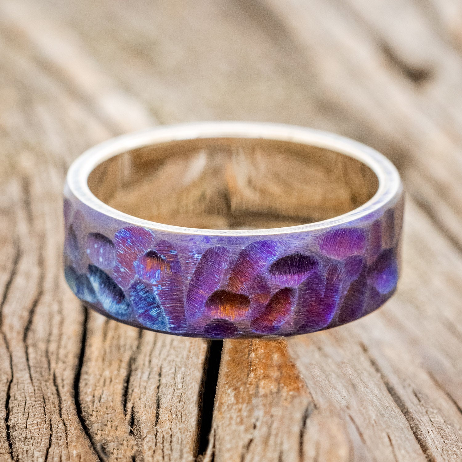 SEASCAPED FINISH & FIRE-TREATED TITANIUM WEDDING RING FEATURING A 14K GOLD BAND-6