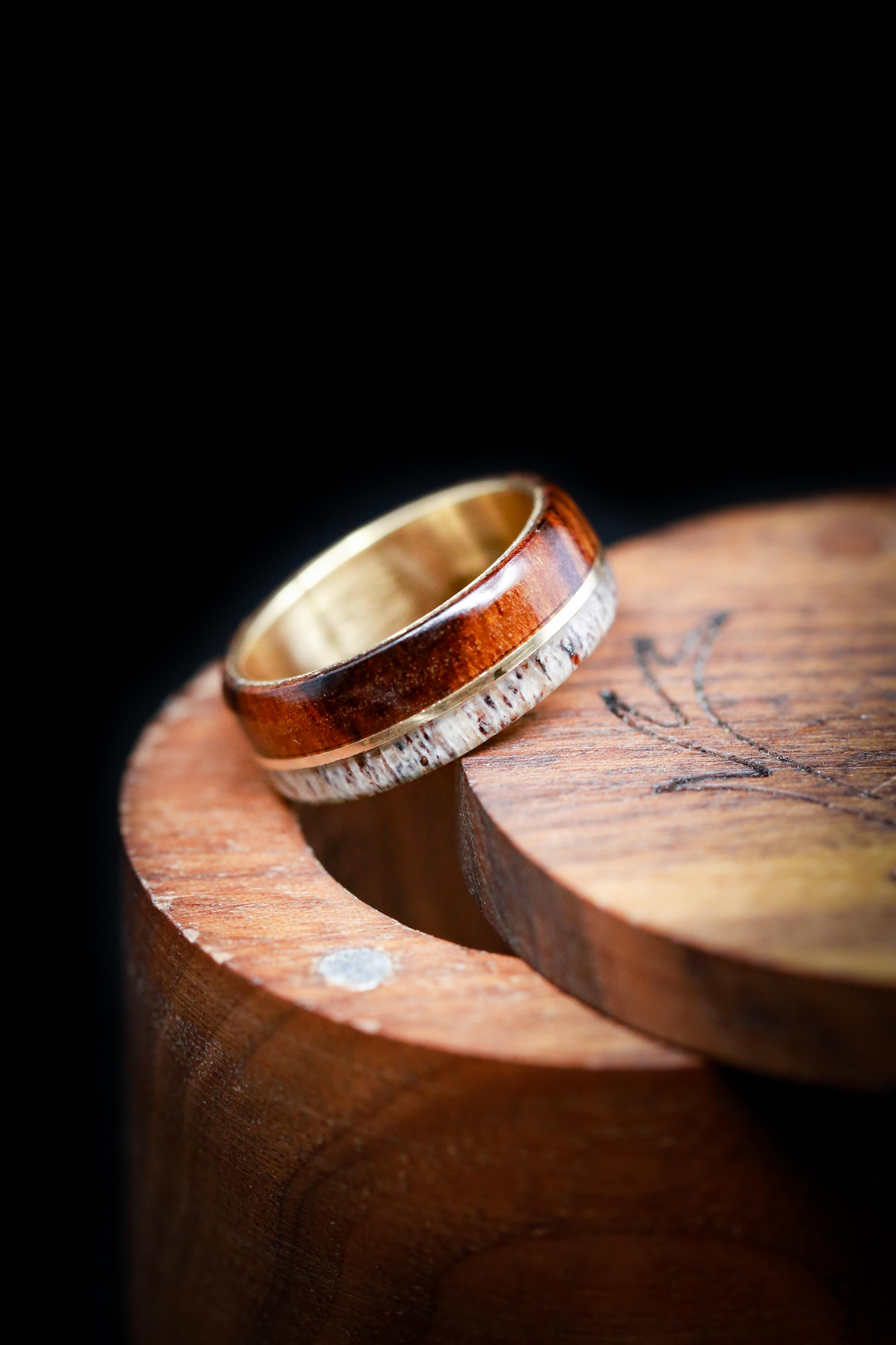 "GOLDEN" - IRONWOOD & ELK ANTLER WEDDING RING-18