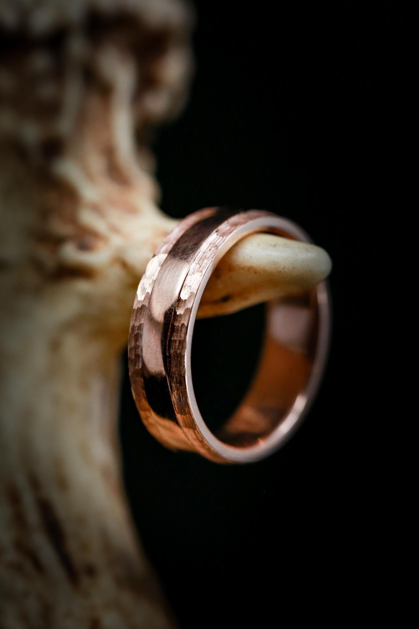 "SEDONA" - RAISED CENTER & HAMMERED EDGES WEDDING RING-9