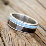 "RAPTOR" - TURQUOISE & IRONWOOD WEDDING BAND - READY TO SHIP-2