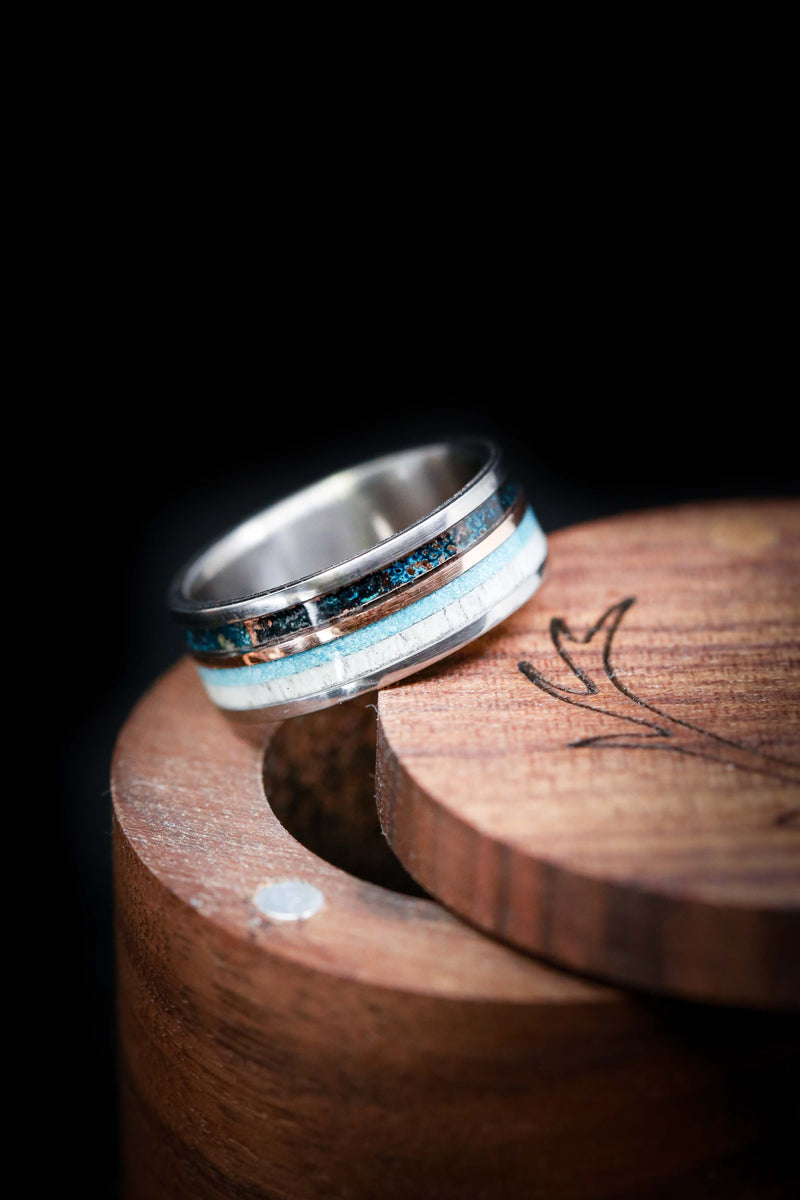 Handmade Antler Wedding Ring with Patina Copper & Turquoise - Staghead Designs