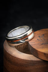 "VERTIGO" - IRONWOOD WEDDING RING WITH ANTLER LINED BAND-23