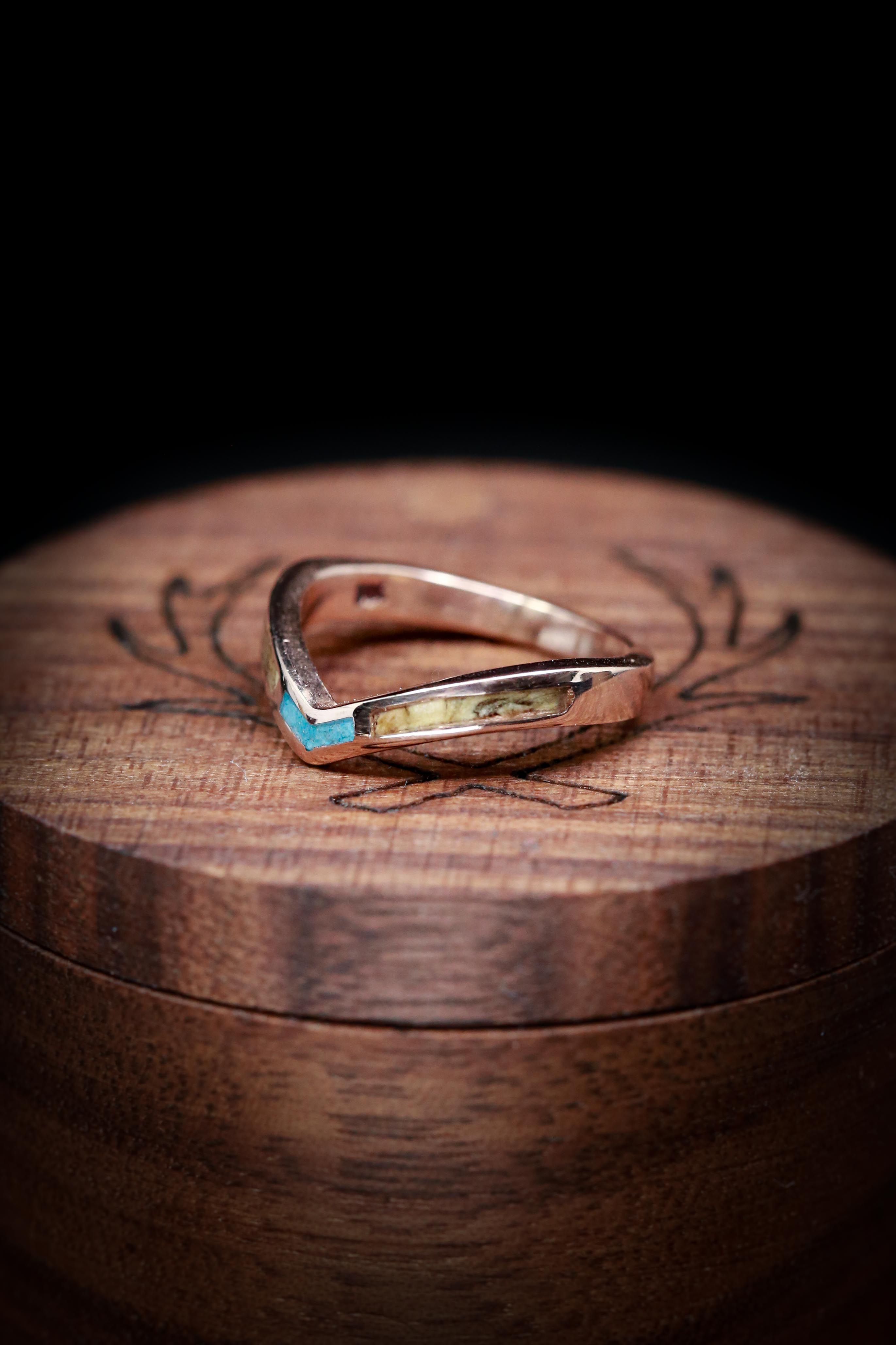 "KIDA" - BUCKEYE BURL WOOD & TURQUOISE INLAYS STACKING BAND-8