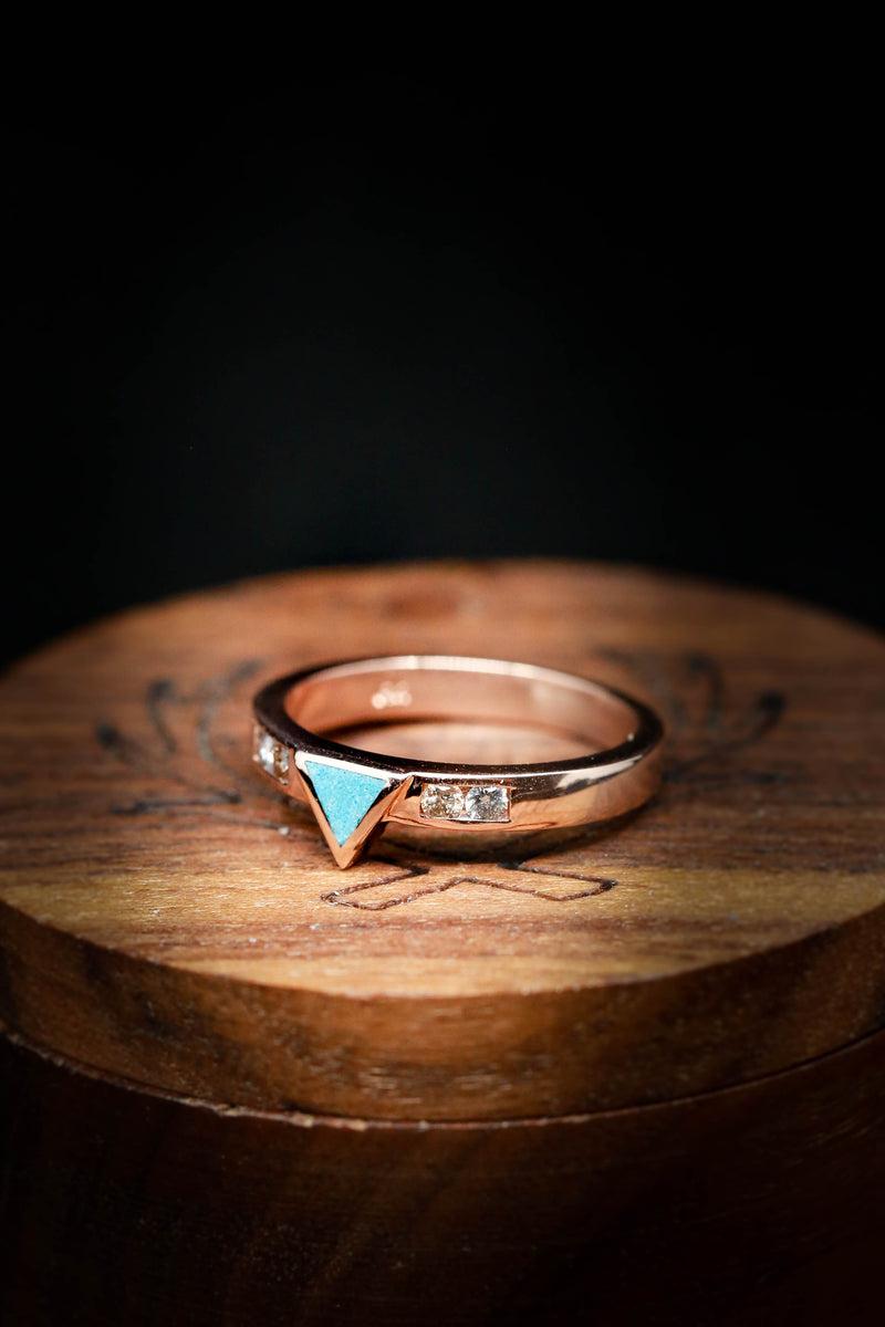 TURQUOISE TRIANGLE STACKING BAND WITH DIAMOND ACCENTS
