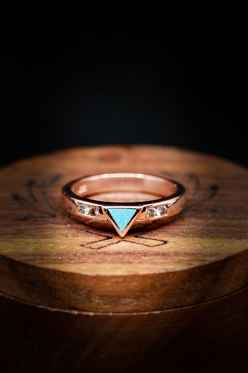 Turquoise Triangle Engagement Ring - Diamond Accent Engagement Ring - Staghead Designs