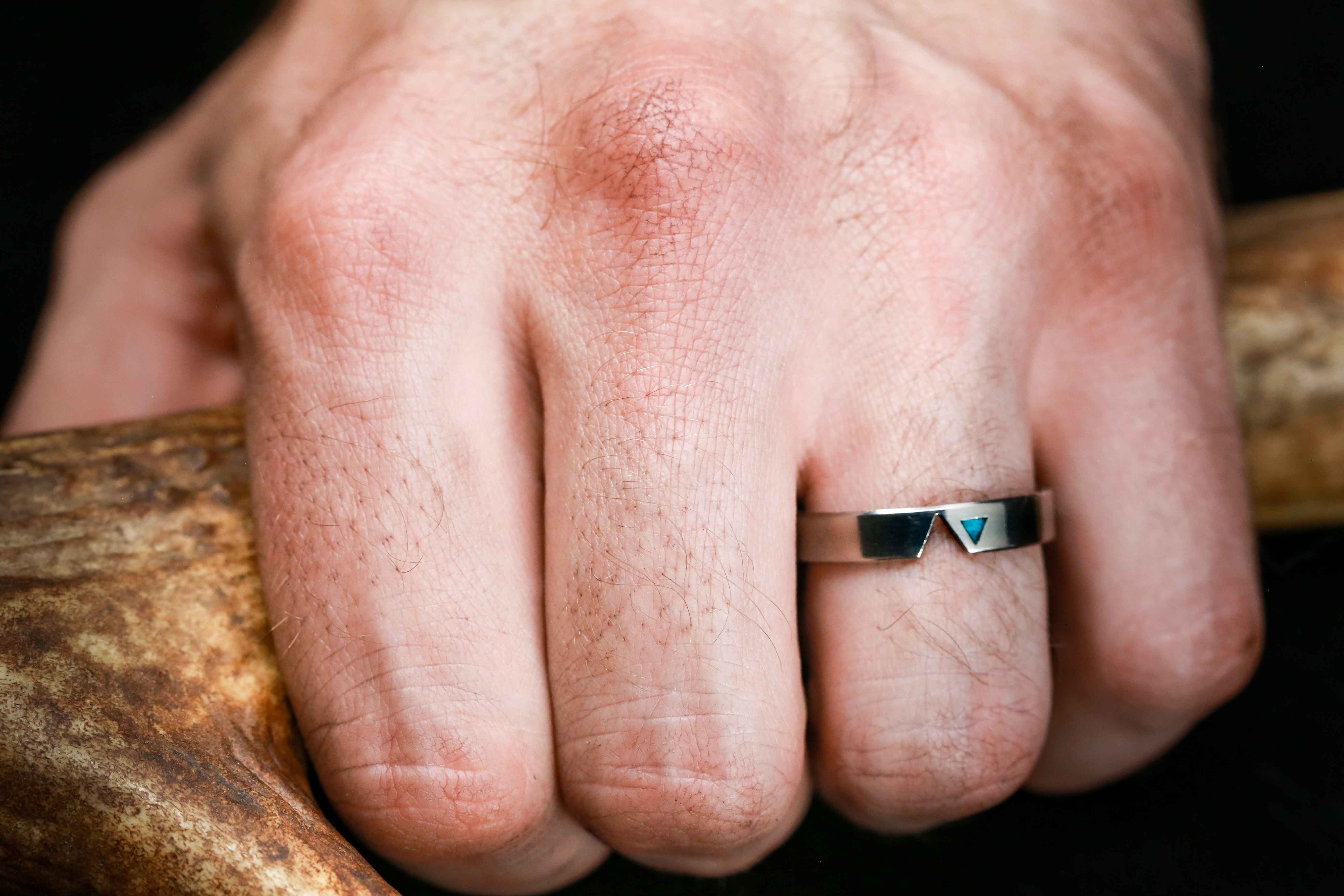 "VALENTINO" - CUSTOM CUT MATCHING BANDS WITH TURQUOISE FILLED TRIANGLES-4