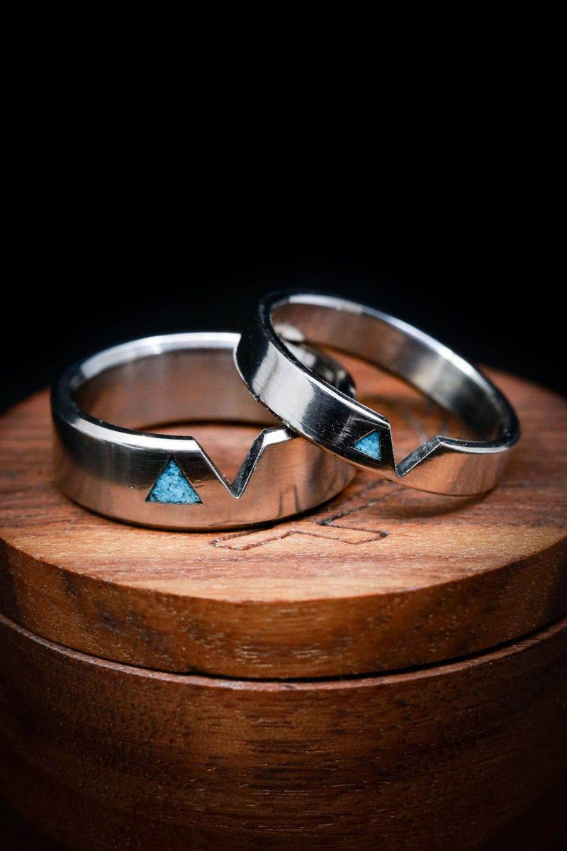Matching Wedding Bands with Titanium & Turquoise - Staghead Designs