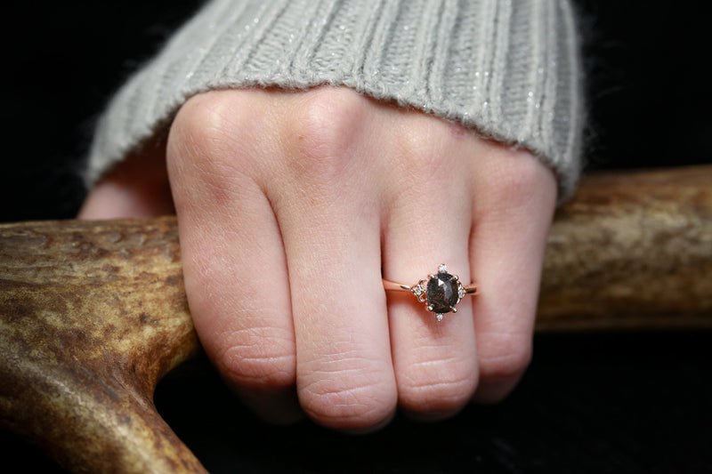 Zella Salt & Pepper Diamond Engagement Ring on woman's finger