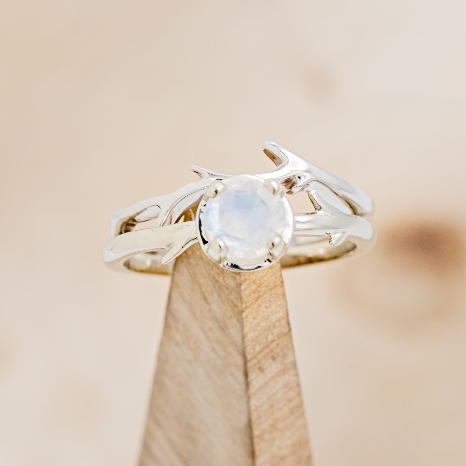 "ARTEMIS" - ROUND MOONSTONE ENGAGEMENT RING WITH AN ANTLER-STACKING BAND-12