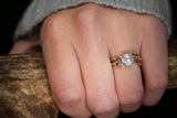 "ARTEMIS" - ROUND MOONSTONE ENGAGEMENT RING WITH ANTLER-STYLE BAND