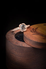 "ROSALIE" - ENGAGEMENT RING WITH DIAMOND HALO & ACCENTS - SHOWN W/ ROUND SALT & PEPPER DIAMOND - SELECT YOUR OWN STONE