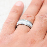 "APOLLO" - FACETED TUNGSTEN WEDDING BAND WITH DIAMOND DUST INLAY - READY TO SHIP-4