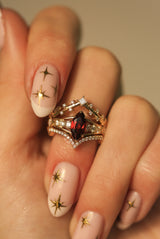 "PERSEPHONE" - BRIDAL SUITE - MARQUISE-CUT MOZAMBIQUE GARNET ENGAGEMENT RING WITH DIAMOND ACCENTS & TWO DIAMOND TRACERS-25